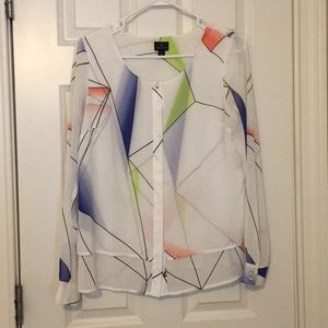 Worthington Semi-sheer geo patterned top
